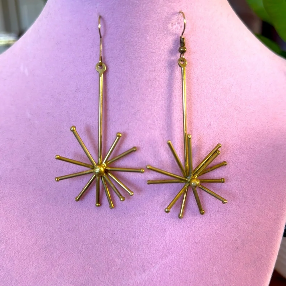 Solid Brass Burst Earrings - Picture 1 of 5